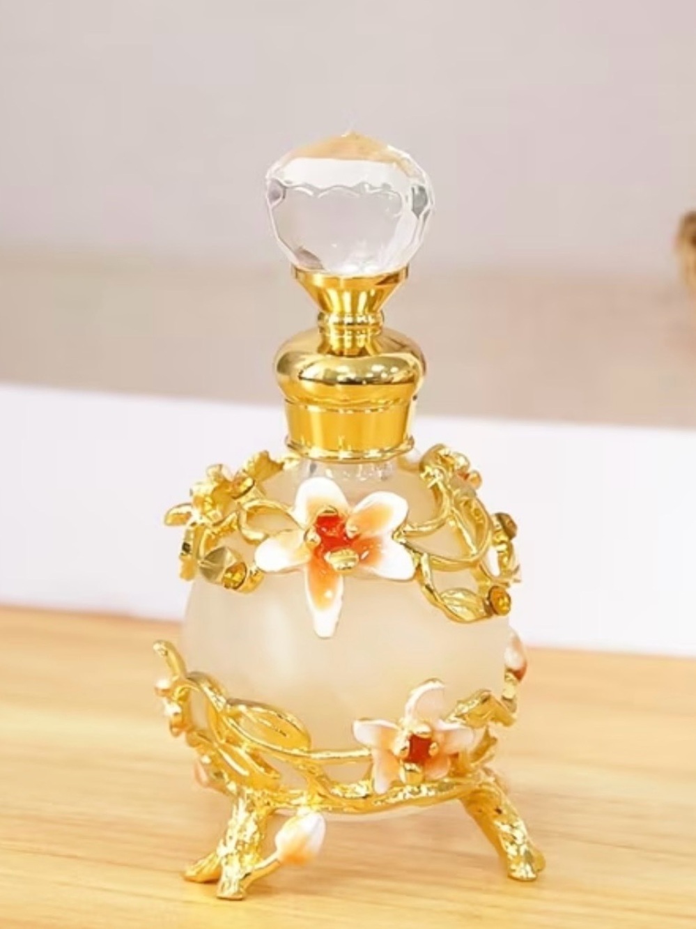 New Elegant Gold and Orange Floral Glass Miniature Perfume Bottle